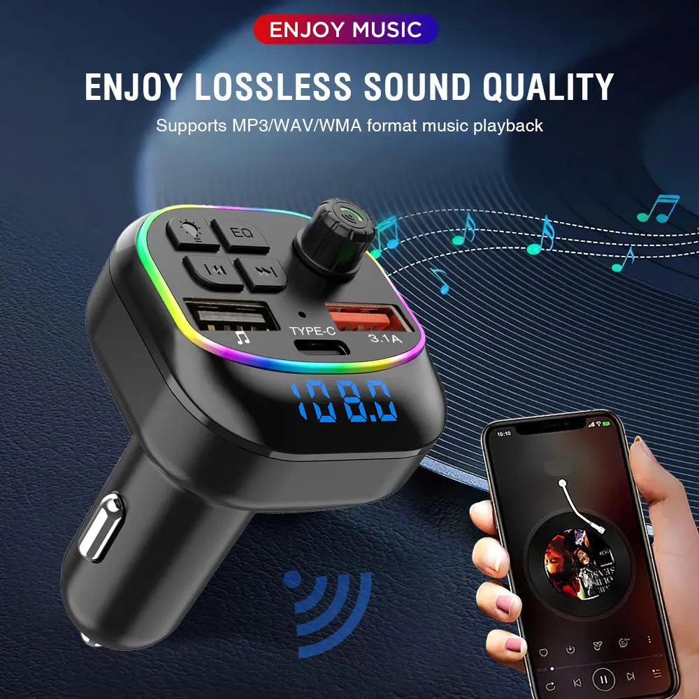 جهاز نقل الصوت اللاسلكي المحمول/مشغل MP3 للسيارة/شاحن BT5.3